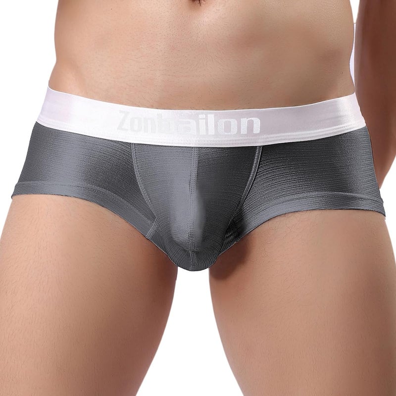 ZONBAILON Men Underwear Sexy Boxer Briefs Low Rise Boxers for Men Soft Silk Tagless Underpants Grey Pack of 4 XXXL - Image 3